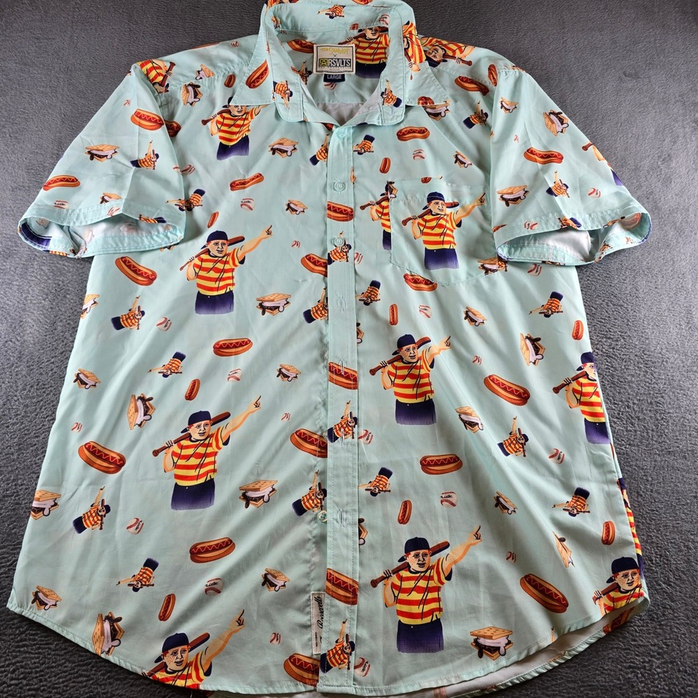 RSVLTS The Sandlot Ham Porter Great Hambino Button Down Shirt Mens Large Blue